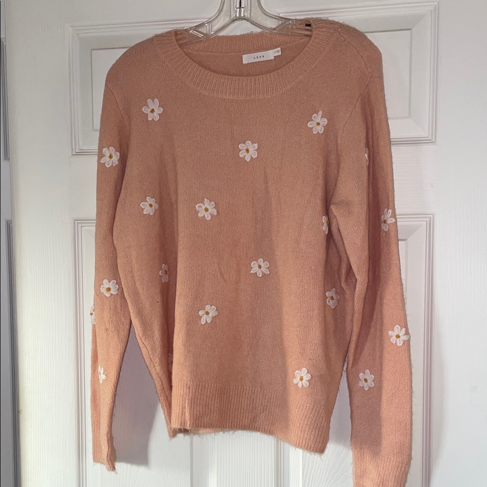 Lush Apricot Floral Crew Neck Sweater